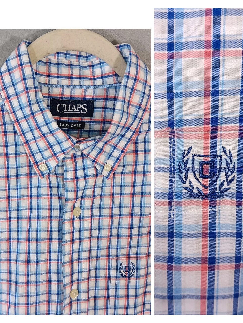 Chaps Ralph Lauren Crest Preppy Classic Button Down Shirt Plaid Mens Size L